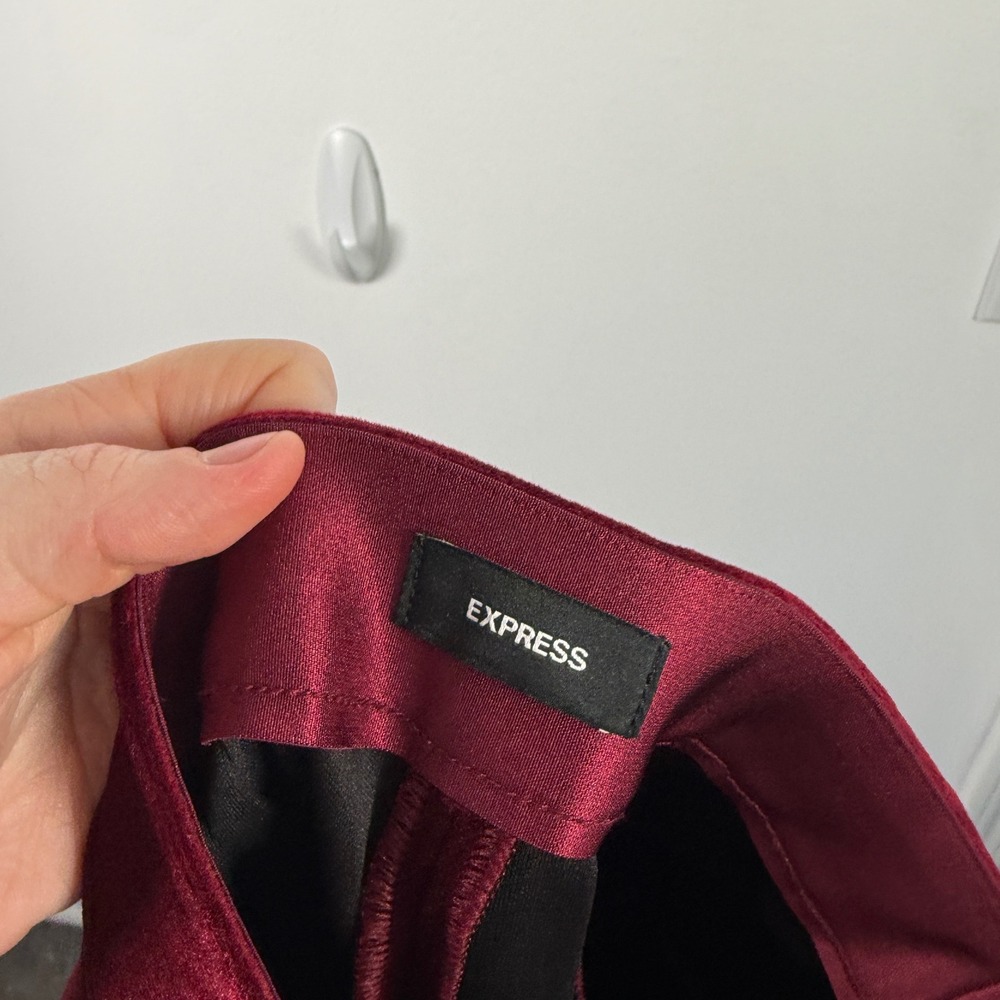 Express Editor Straight Super High Rise Maroon Velvet Dress Pants Womens 6 - Picture 5 of 13